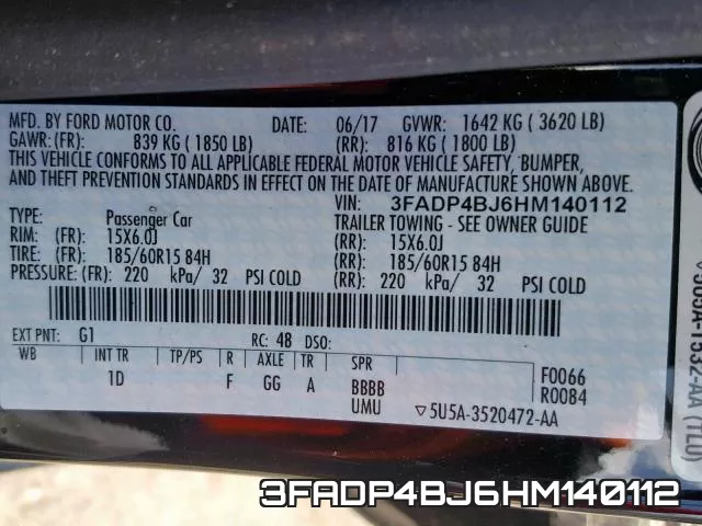 3FADP4BJ6HM140112 фото 2