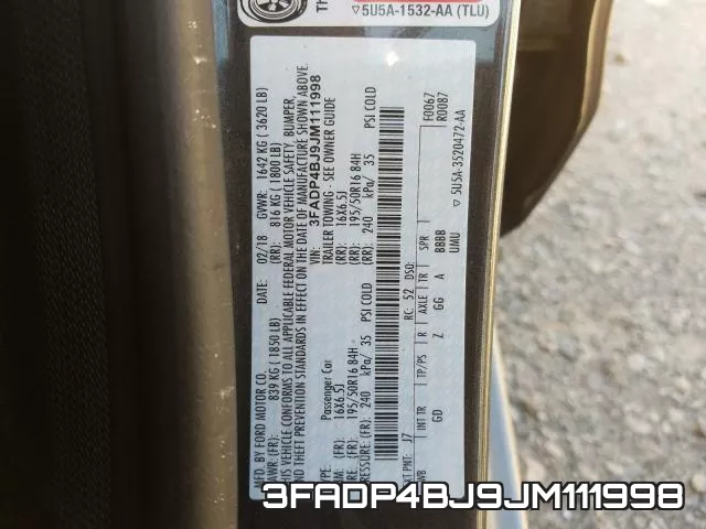 3FADP4BJ9JM111998 фото 2