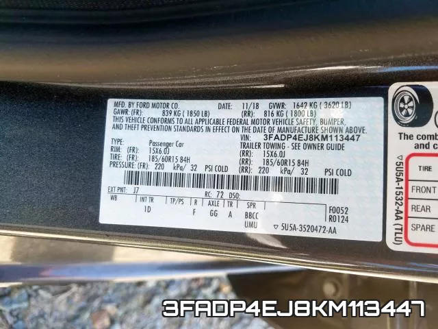 3FADP4EJ8KM113447 фото 2