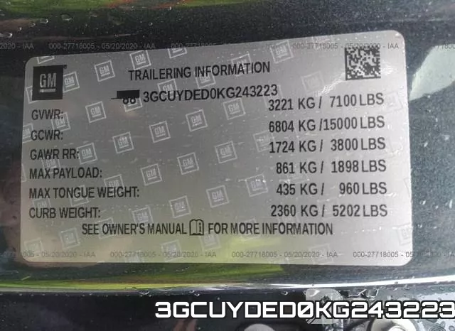 3GCUYDED0KG243223 фото 10