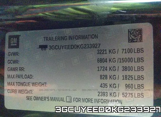 3GCUYEED0KG233927 фото 10