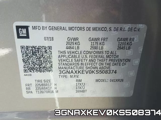 3GNAXKEV0KS508374 фото 2