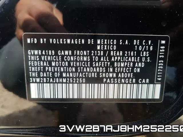 3VW2B7AJ8HM252250 фото 2