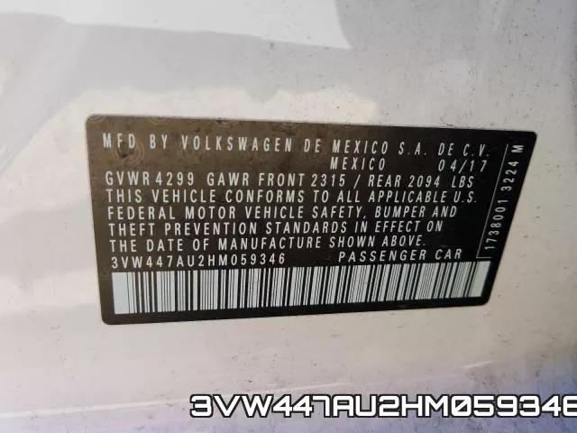 3VW447AU2HM059346 фото 2