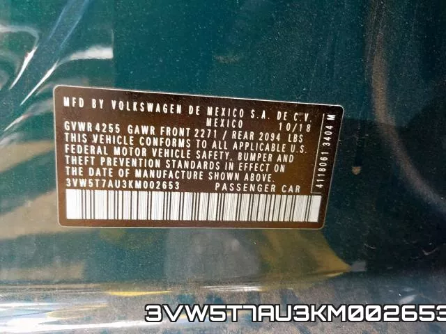 3VW5T7AU3KM002653 фото 2