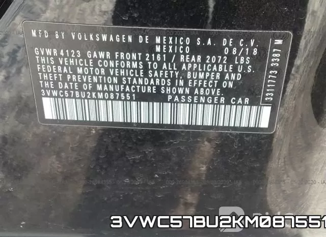 3VWC57BU2KM087551 фото 10