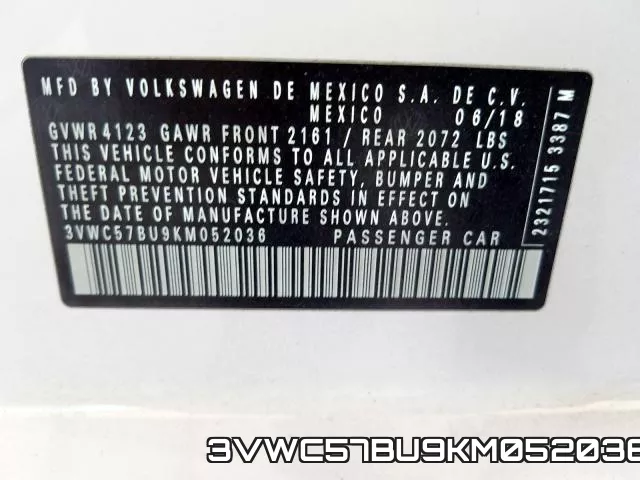 3VWC57BU9KM052036 фото 2