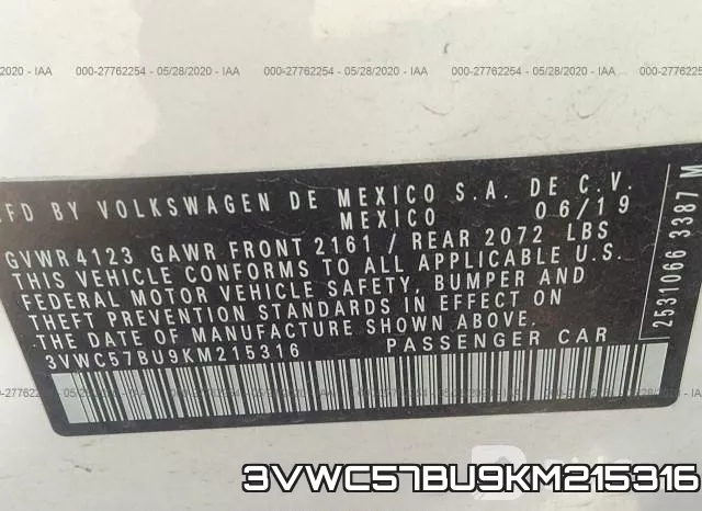 3VWC57BU9KM215316 фото 10