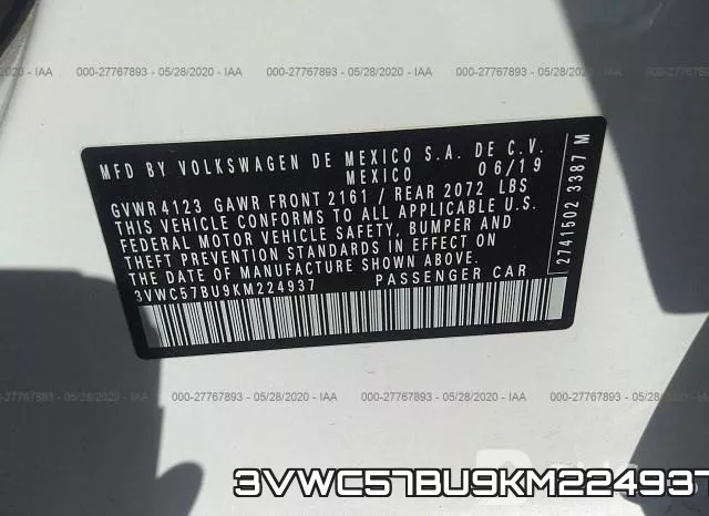 3VWC57BU9KM224937 фото 10