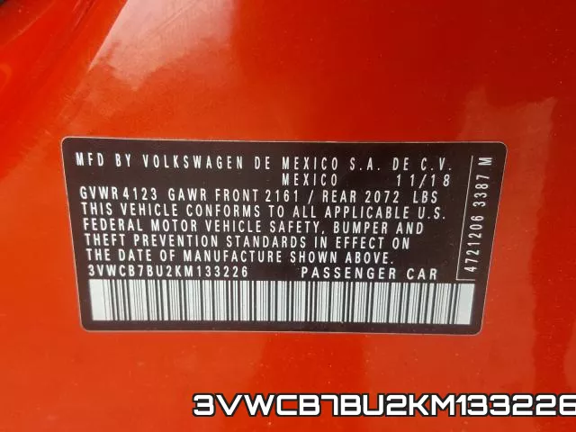 3VWCB7BU2KM133226 фото 2