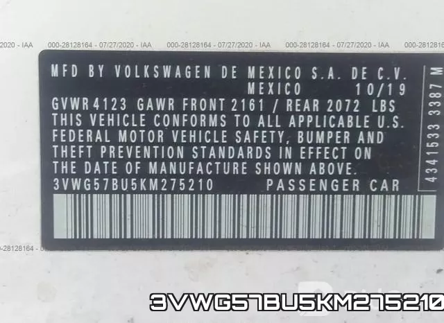 3VWG57BU5KM275210 фото 10