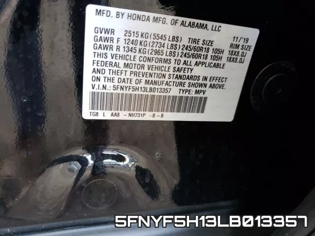 5FNYF5H13LB013357 фото 2