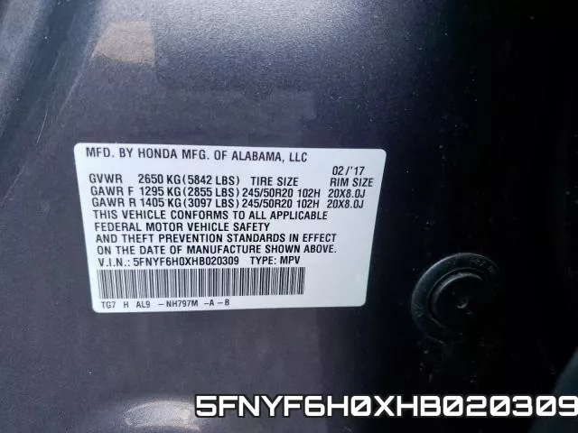 5FNYF6H0XHB020309 фото 2