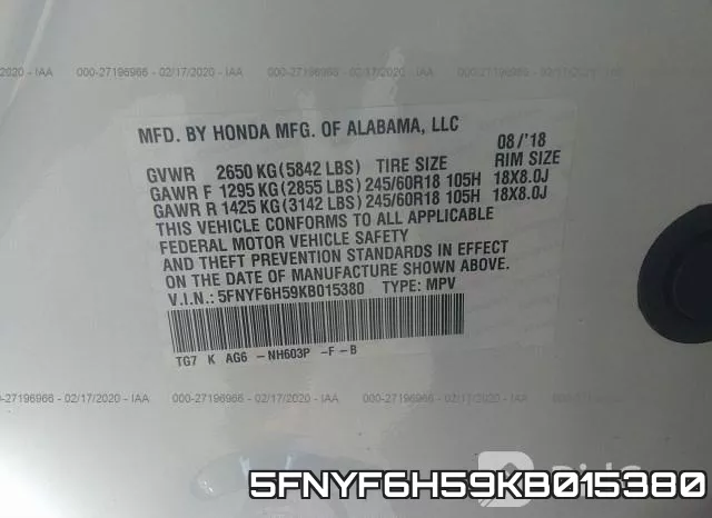5FNYF6H59KB015380 фото 10