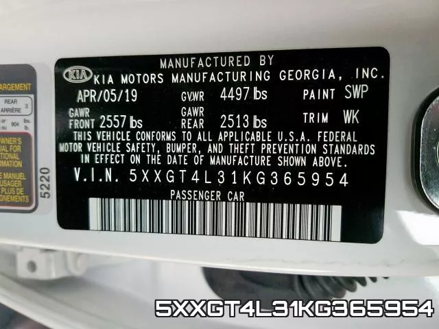 5XXGT4L31KG365954 фото 2