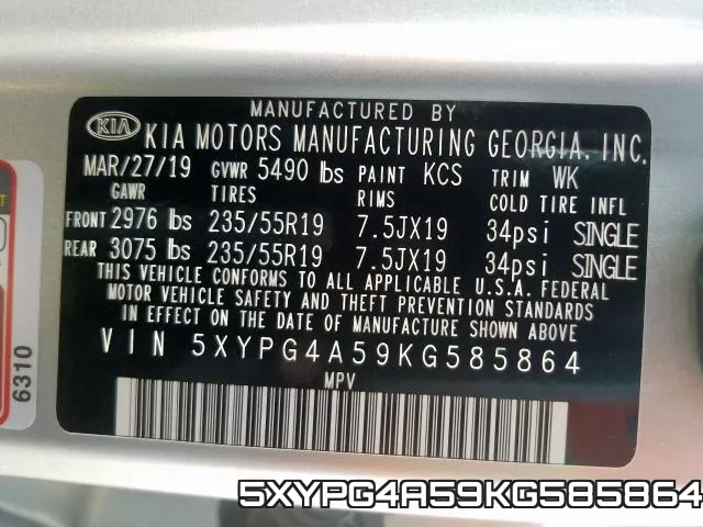 5XYPG4A59KG585864 фото 2