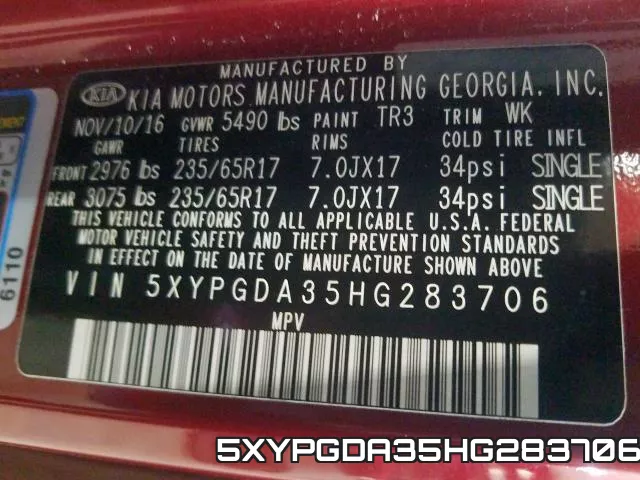 5XYPGDA35HG283706 фото 2