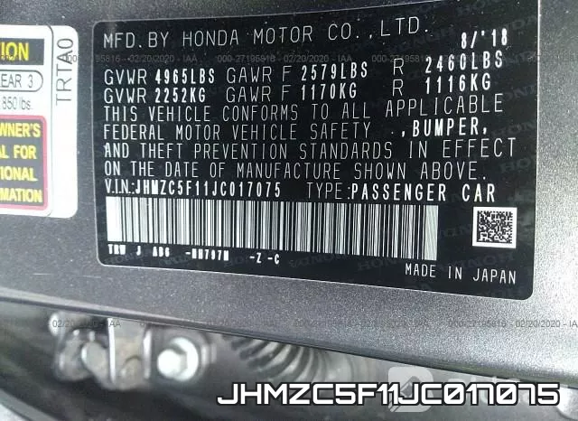 JHMZC5F11JC017075 фото 10
