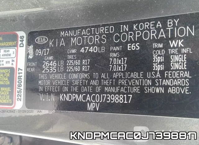 KNDPMCAC0J7398817 фото 10