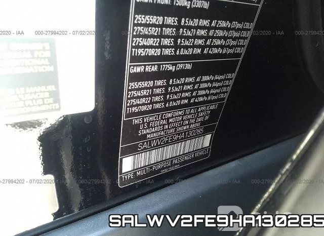 SALWV2FE9HA130285 фото 10
