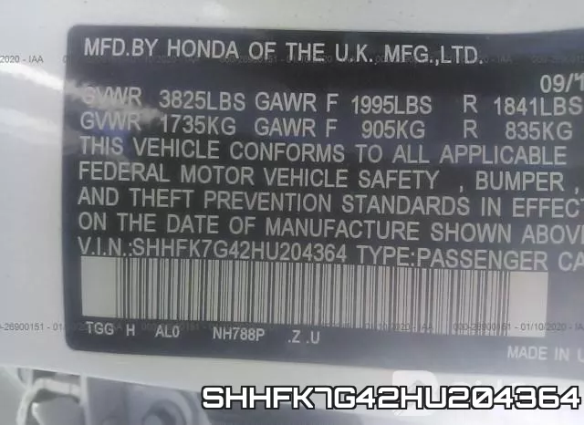 SHHFK7G42HU204364 фото 10