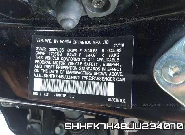 SHHFK7H48JU234070 фото 10