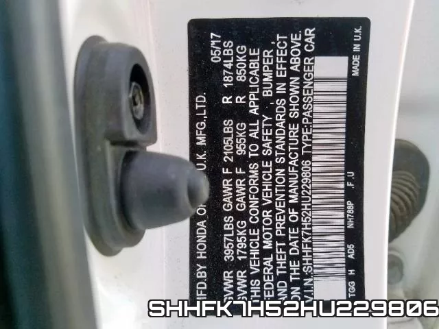 SHHFK7H52HU229806 фото 2