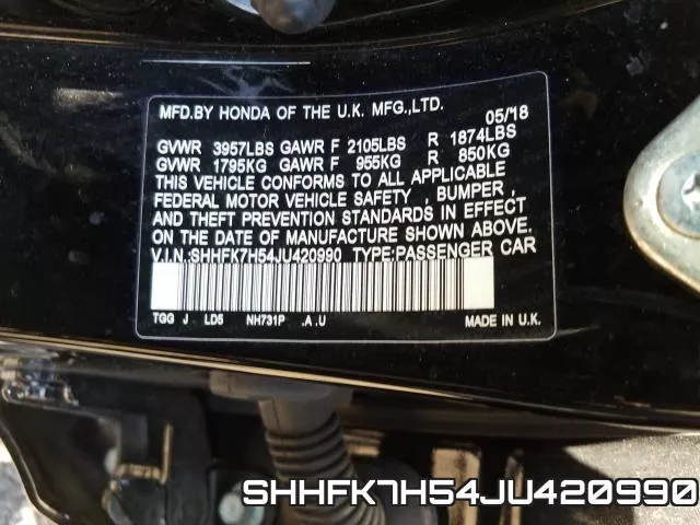 SHHFK7H54JU420990 фото 2