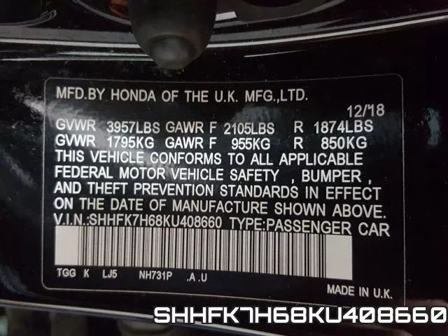 SHHFK7H68KU408660 фото 2