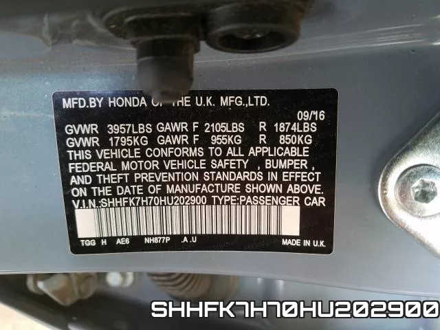 SHHFK7H70HU202900 фото 2