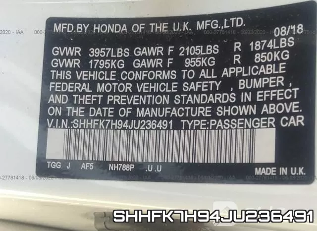 SHHFK7H94JU236491 фото 10