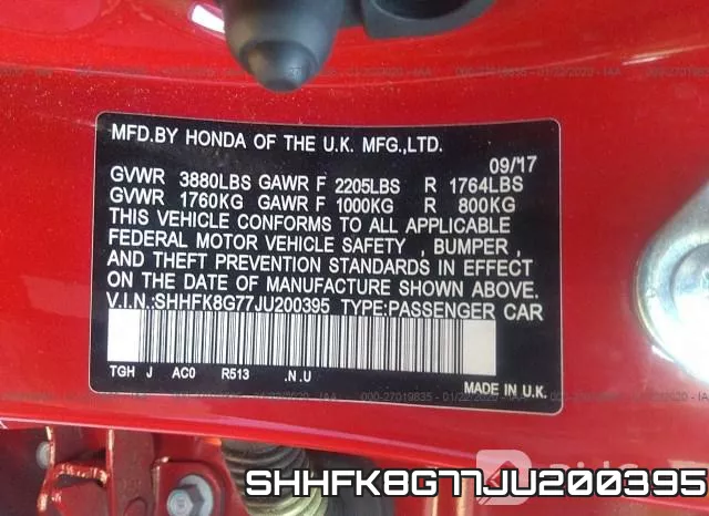 SHHFK8G77JU200395 фото 10