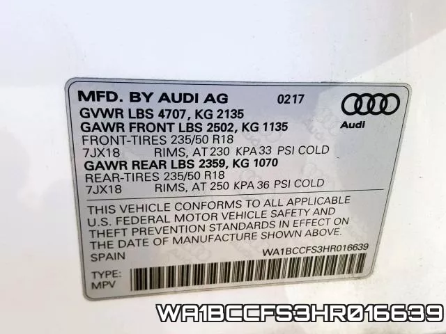 WA1BCCFS3HR016639 фото 2
