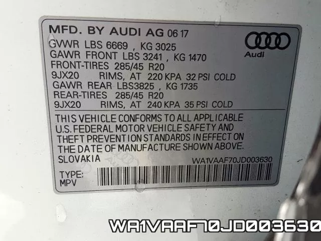 WA1VAAF70JD003630 фото 2