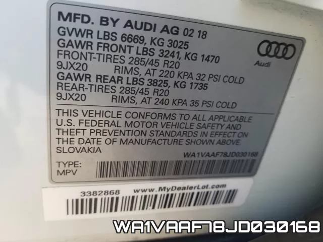 WA1VAAF78JD030168 фото 2