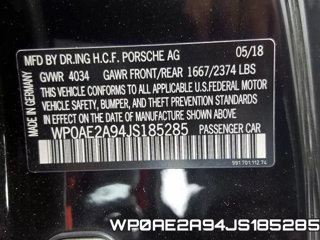 WP0AE2A94JS185285 фото 2