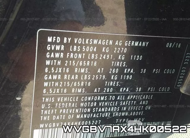 WVGBV7AX4HK005227 фото 10
