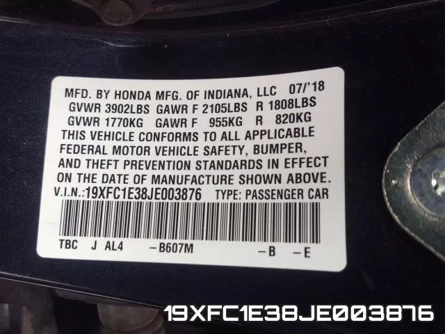 19XFC1E38JE003876 фото 2