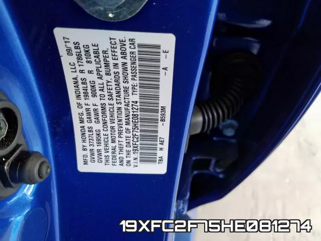 19XFC2F75HE081274 фото 2