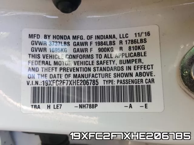 19XFC2F7XHE206785 фото 2
