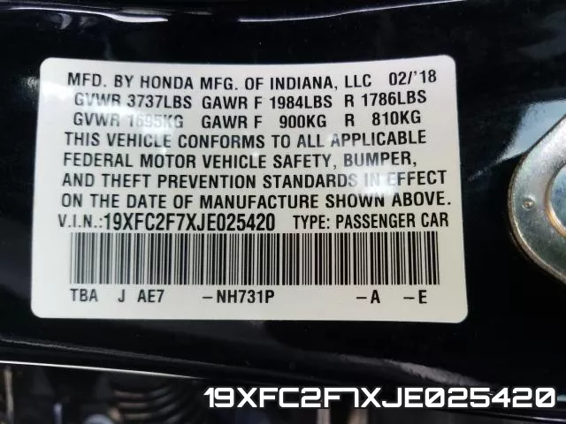 19XFC2F7XJE025420 фото 2