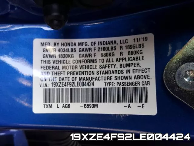 19XZE4F92LE004424 фото 2