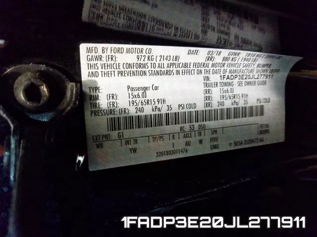 1FADP3E20JL277911 фото 2