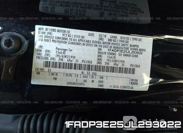 1FADP3E25JL293022 фото 10