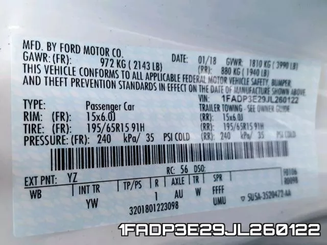 1FADP3E29JL260122 фото 2