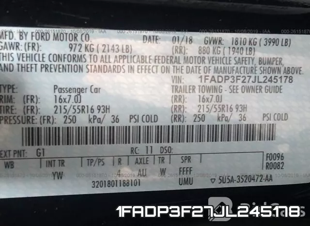 1FADP3F27JL245178 фото 10