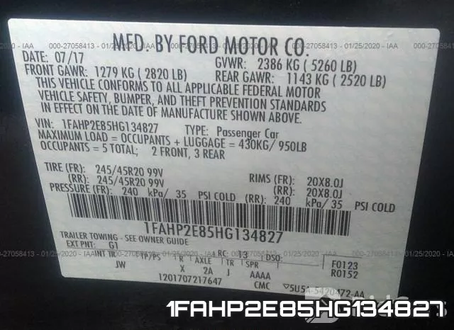 1FAHP2E85HG134827 фото 10