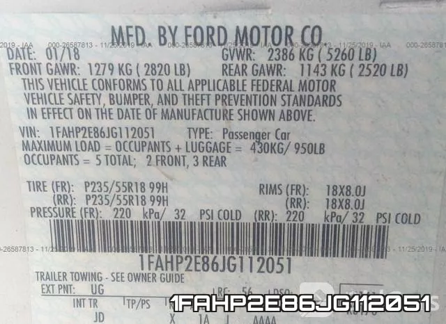 1FAHP2E86JG112051 фото 10