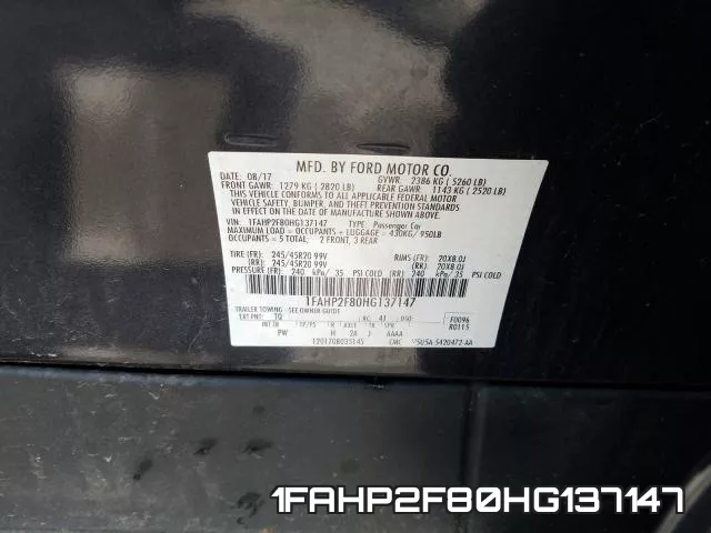 1FAHP2F80HG137147 фото 2