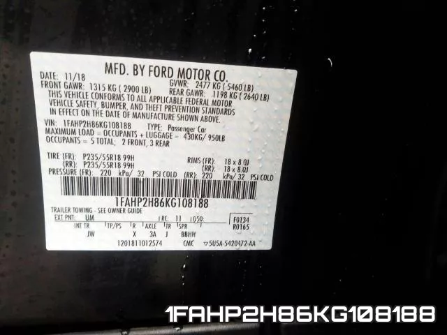 1FAHP2H86KG108188 фото 2